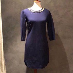 Trina Turk, navy knit dress with jeweled collar
